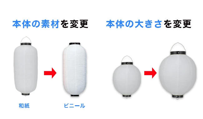 本体の素材や大きさ変更可能