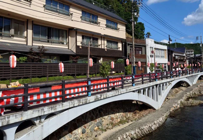 設置事例No.101 納涼祭の屋外装飾用9号長型ビニール提灯使用風景街中設置