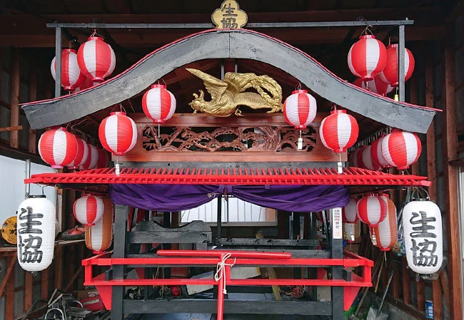 設置事例No.148お祭りの神輿・山車装飾用9号長型ビニール提灯使用写真
