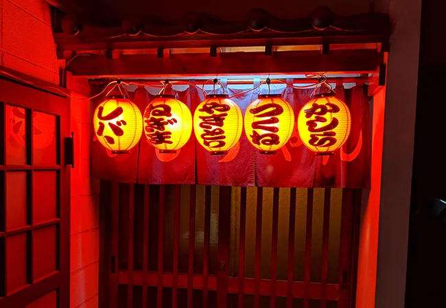 設置事例No.19 焼鳥屋様の店外装飾用9寸丸ビニール提灯使用写真