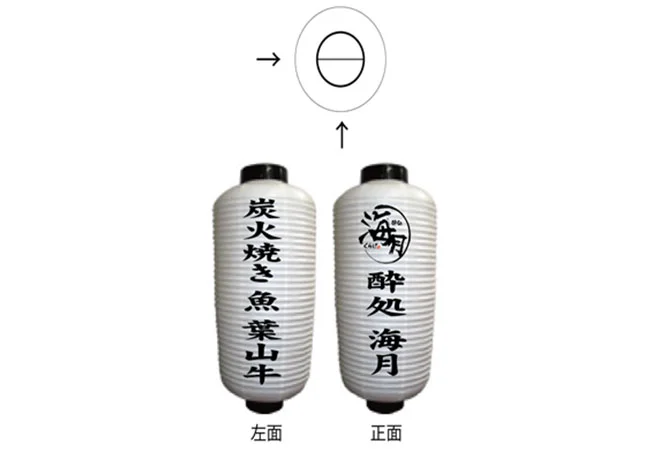 設置事例No.43 居酒屋様の店舗看板用中看板ビニール提灯デザインデータ