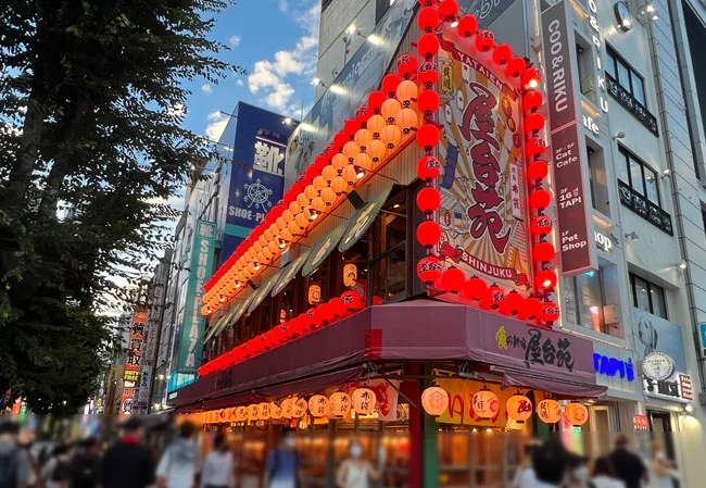 居酒屋様の店舗装飾用13号丸型ビニール提灯、12号・15号長型ビニール提灯使用風景3